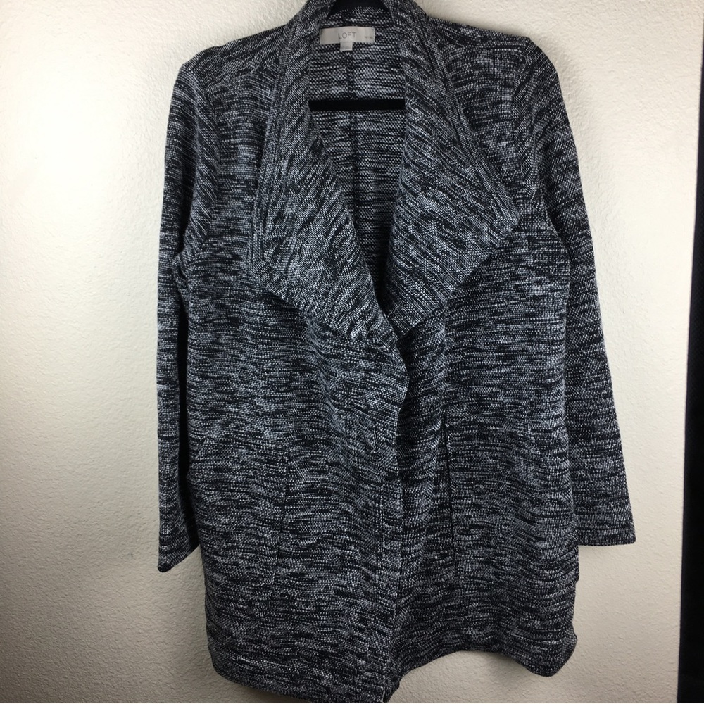 Ann Taylor Loft Black and White Open Front Coat Knit Cardigan Size LP